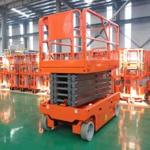 Op batterij aangedreven zelfrijdende schaarlift mobiel oranje voor hoog werk