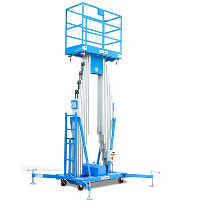 9m 250kg Elektrische mast Boom Lift Blauwe mast Verticale Lift Lichtgewicht