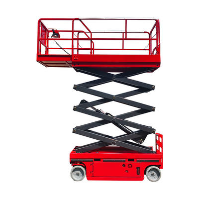 Rode zelfrijdende schaarhef 450 kg mobiele manhef 10m hoogte