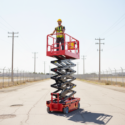 16 m elektrisch gemotoriseerd hoogwerkerplatform met een capaciteit van 320 kg schaarheffer